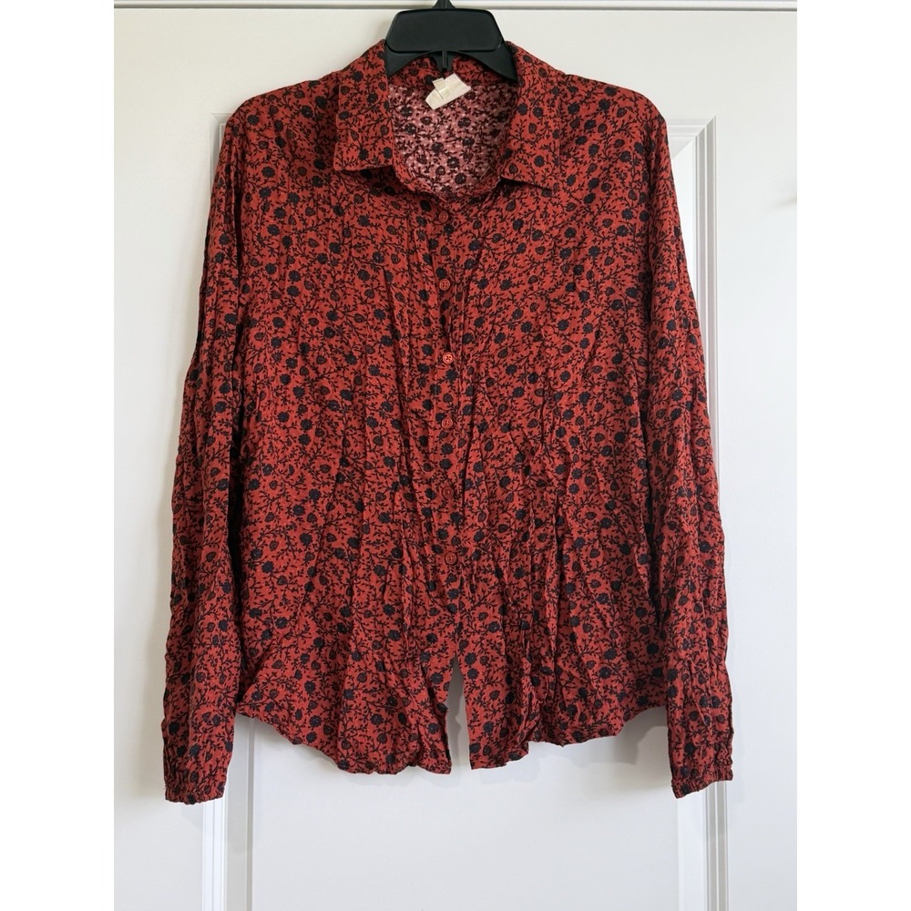 Neon Soul Women's Burnt Orange Floral Print Blouse XL